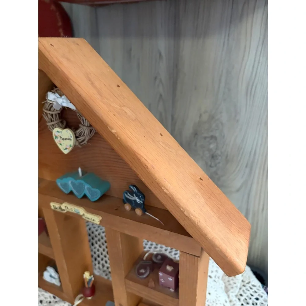Vintage Wooden House Shadow Box Wall Shelf Country Farmhouse Decor Miniatures